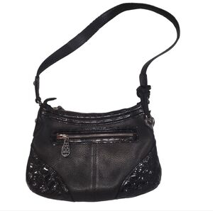 Brighton Leather black, croc & pebble leather handbag purse